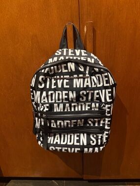 Steve Madden Black and White Logo Print Backpack